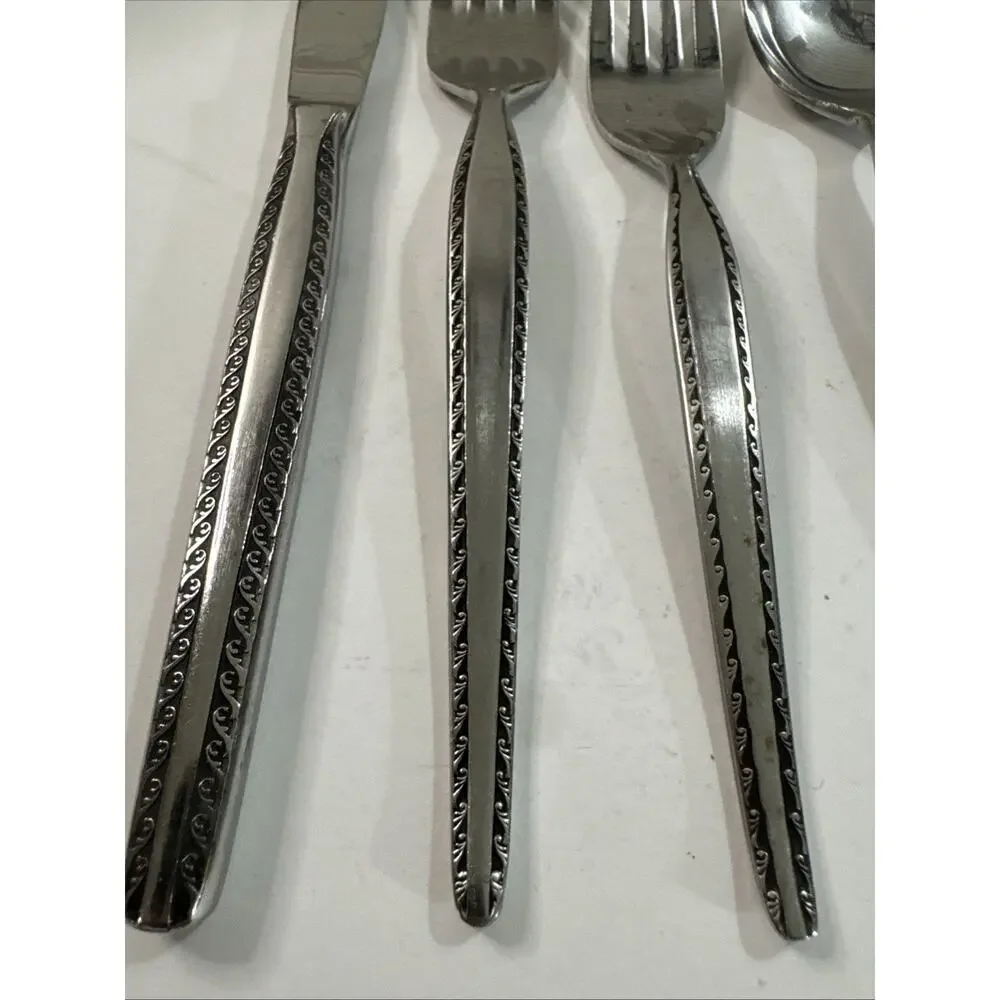 Vintage National Stainless GRANADA Flatware Set 35 Pc MCM Silverware - 7 Place